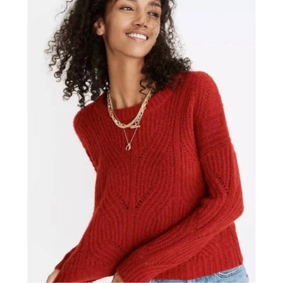 Madewell Red Charley Pullover Alpaca Blend Knit Sweater Preppy Holiday - Picture 1 of 11